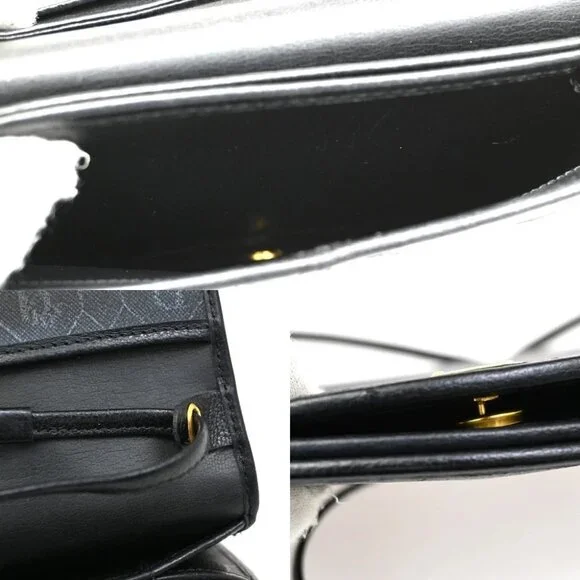 CHRISTIAN DIOR Logo Honey Comb Mini Shoulder Bag PVC Leather Black